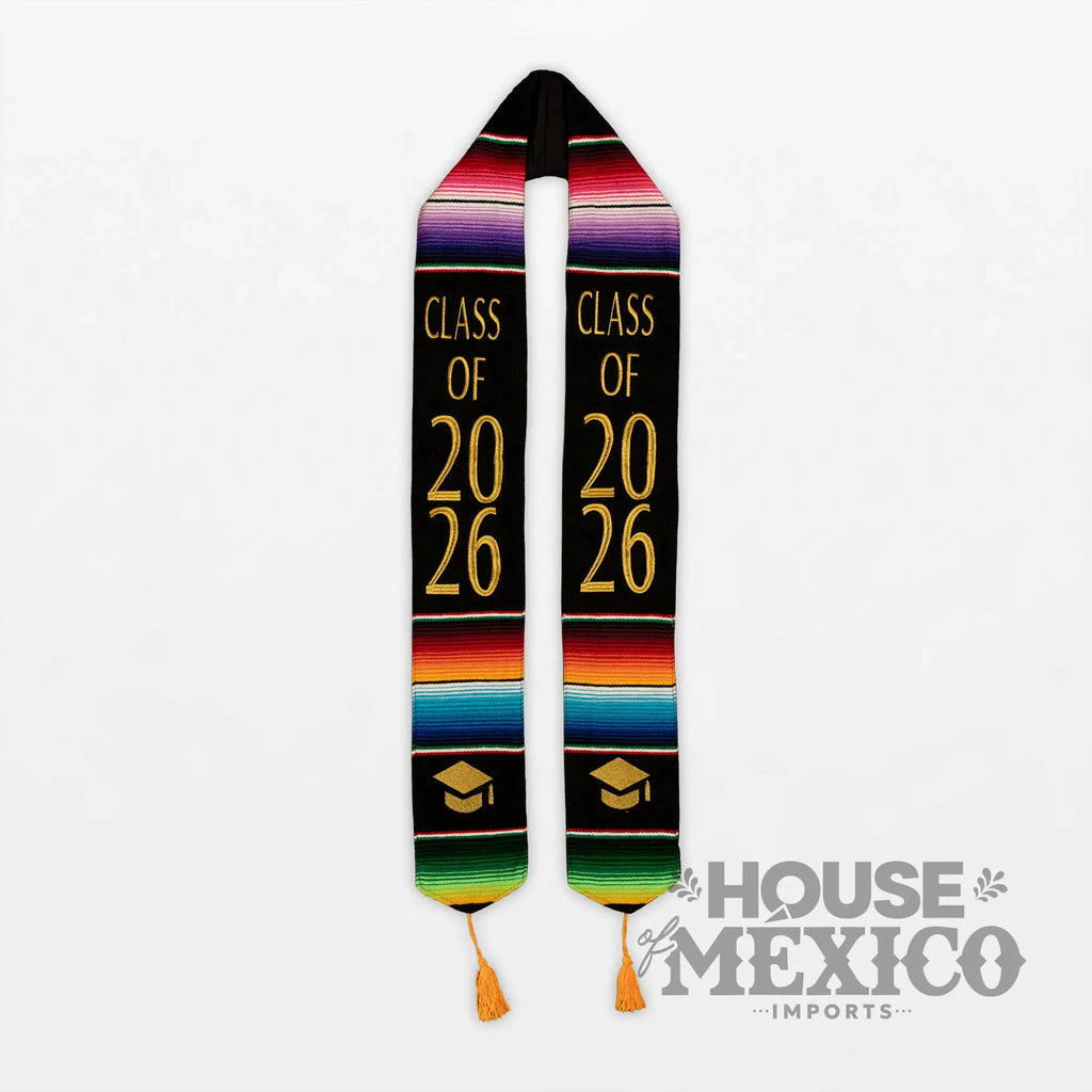 Mexican Graduation Stole 2026 – Black Sarape with Gold Class Embroidery