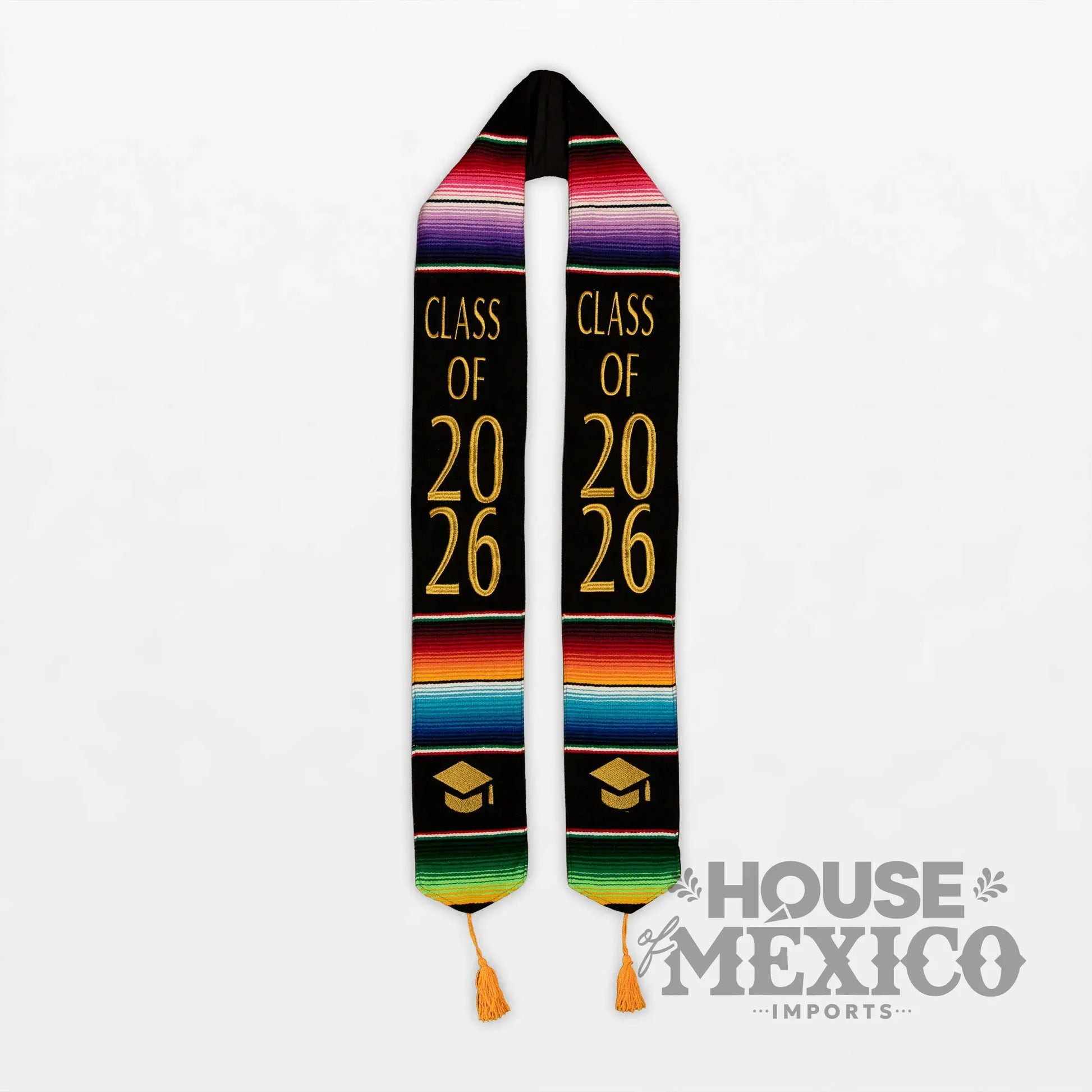 Mexican Graduation Stole 2026 – Black Sarape with Gold Class Embroidery