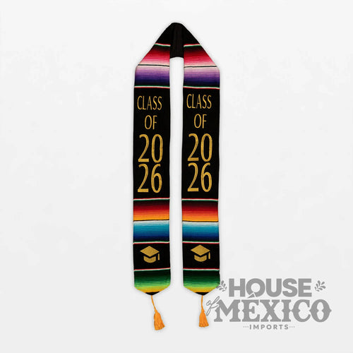 Mexican Graduation Stole 2026 – Black Sarape with Gold Class Embroidery