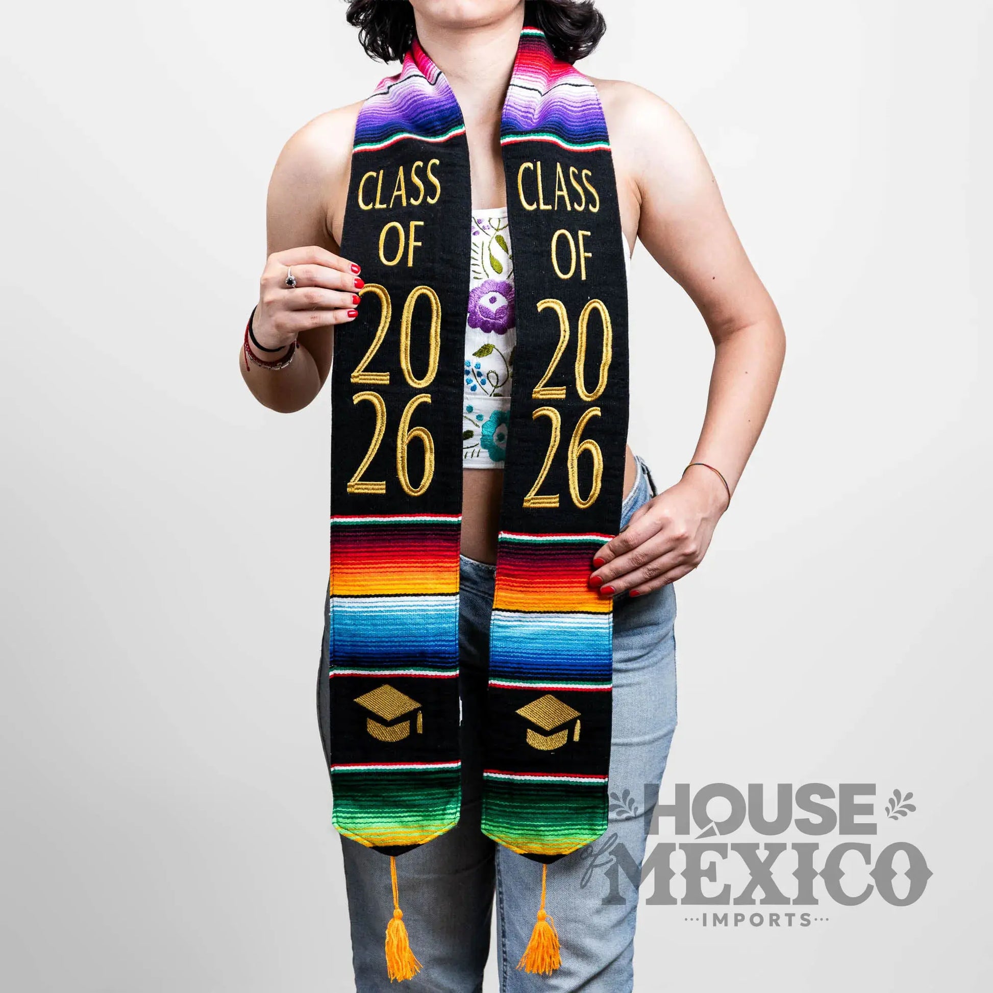Mexican Graduation Stole 2026 – Black Sarape with Gold Class Embroidery