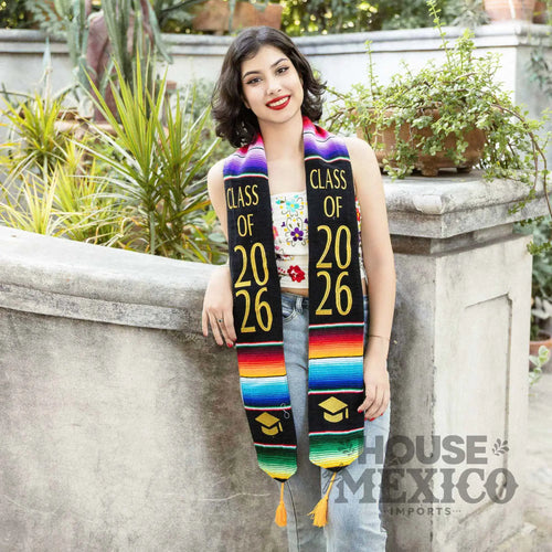 Mexican Graduation Stole 2026 – Black Sarape with Gold Class Embroidery