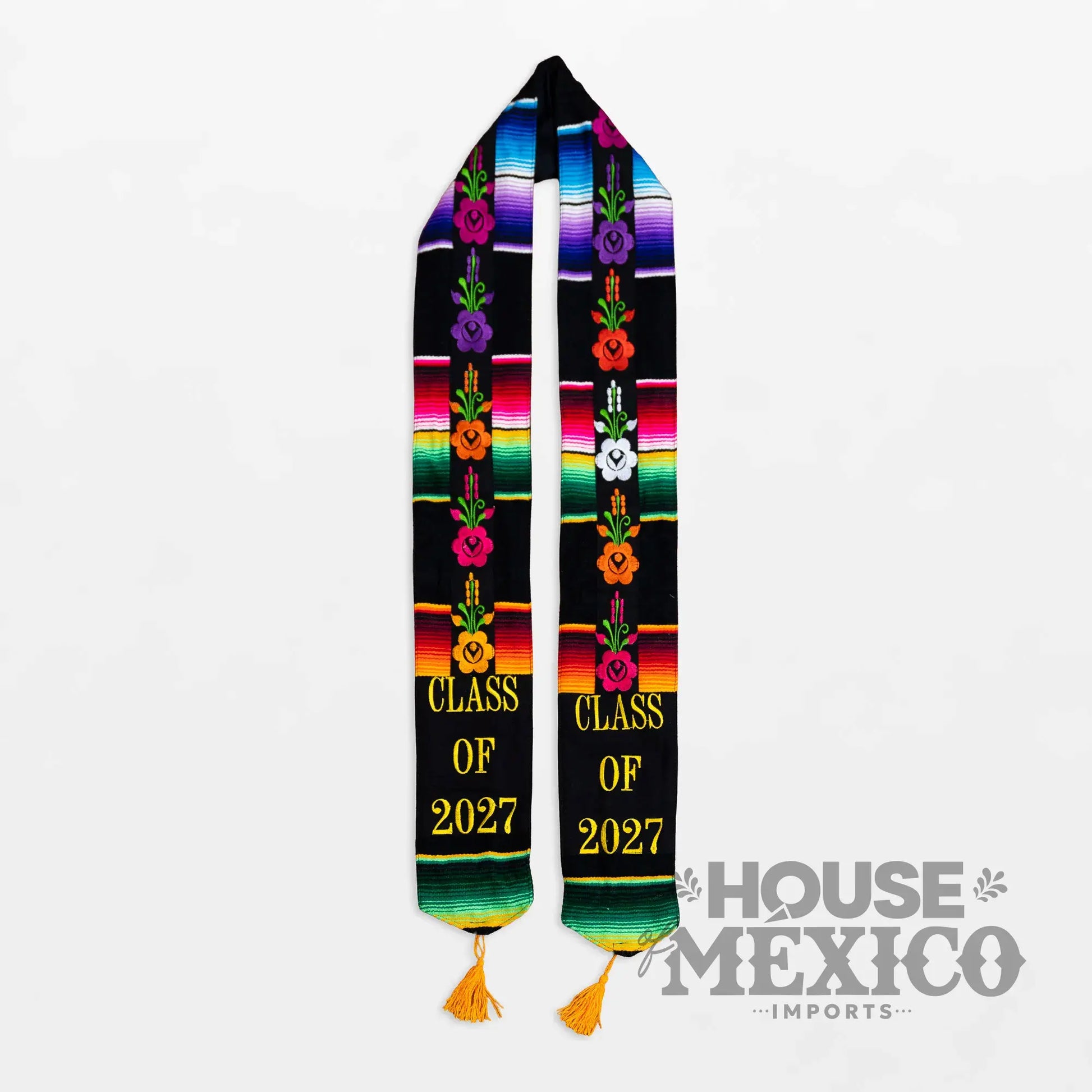 Mexican Graduation Stole – Floral Embroidery and Sarape Trim (Class of 2027)