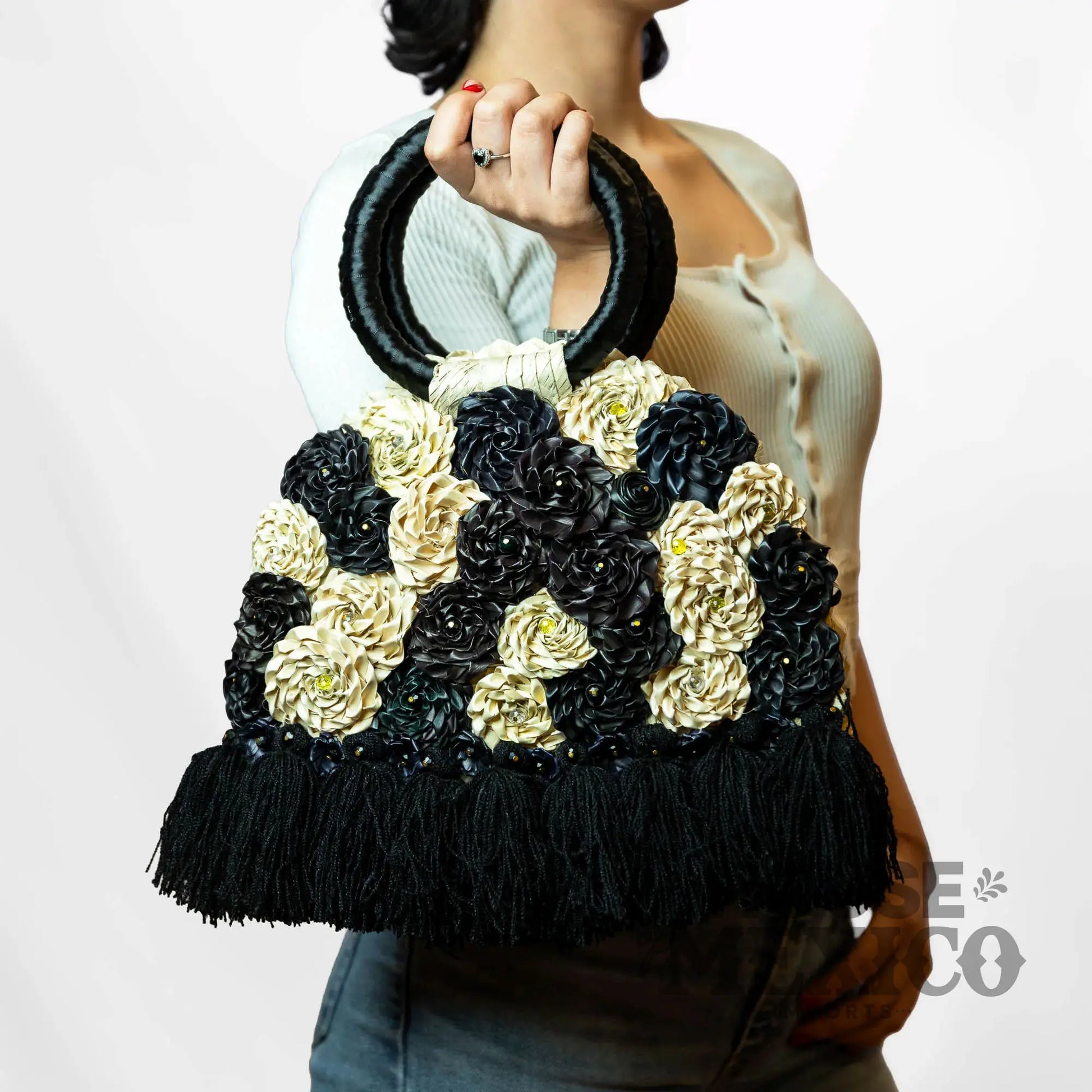 Mexican Handbags – Handmade Floral Tote with Tassels