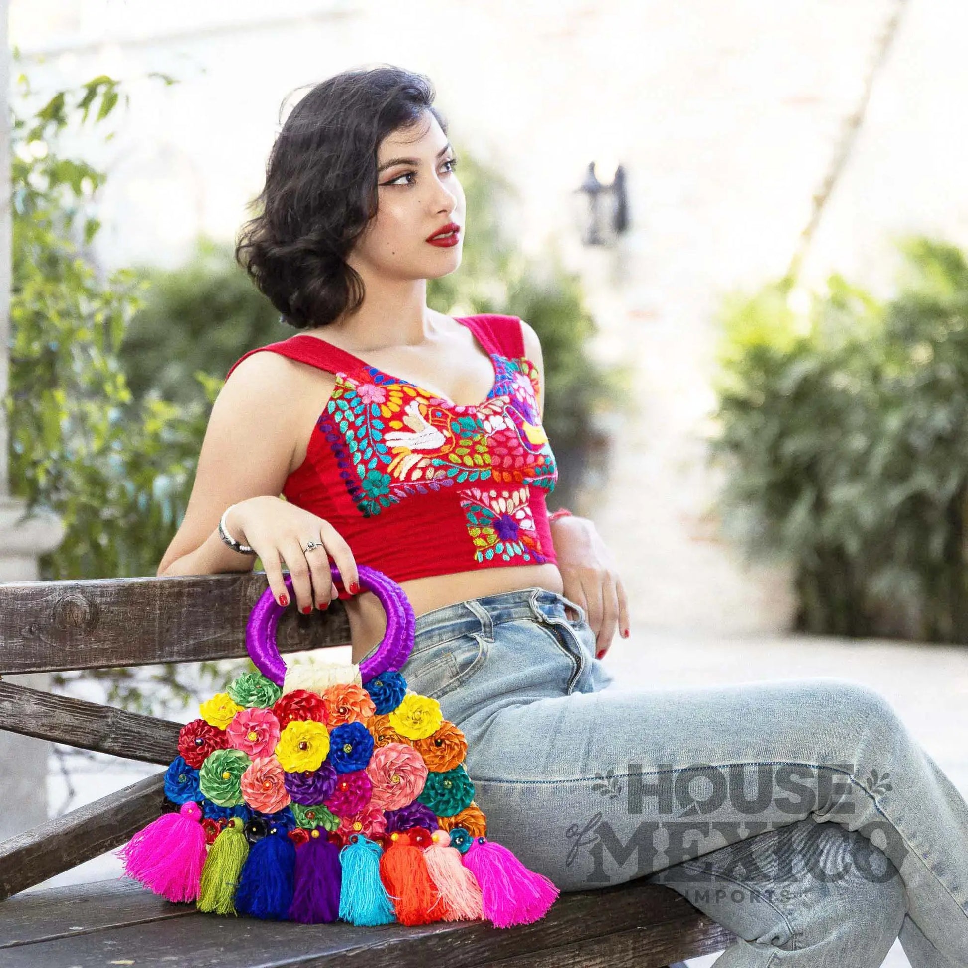 Mexican Handbags – Handmade Floral Tote with Tassels