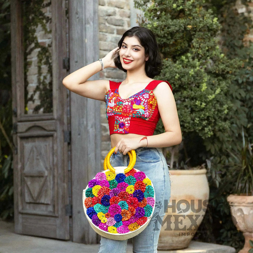 Mexican Handbags – Round Colorful Floral Tote