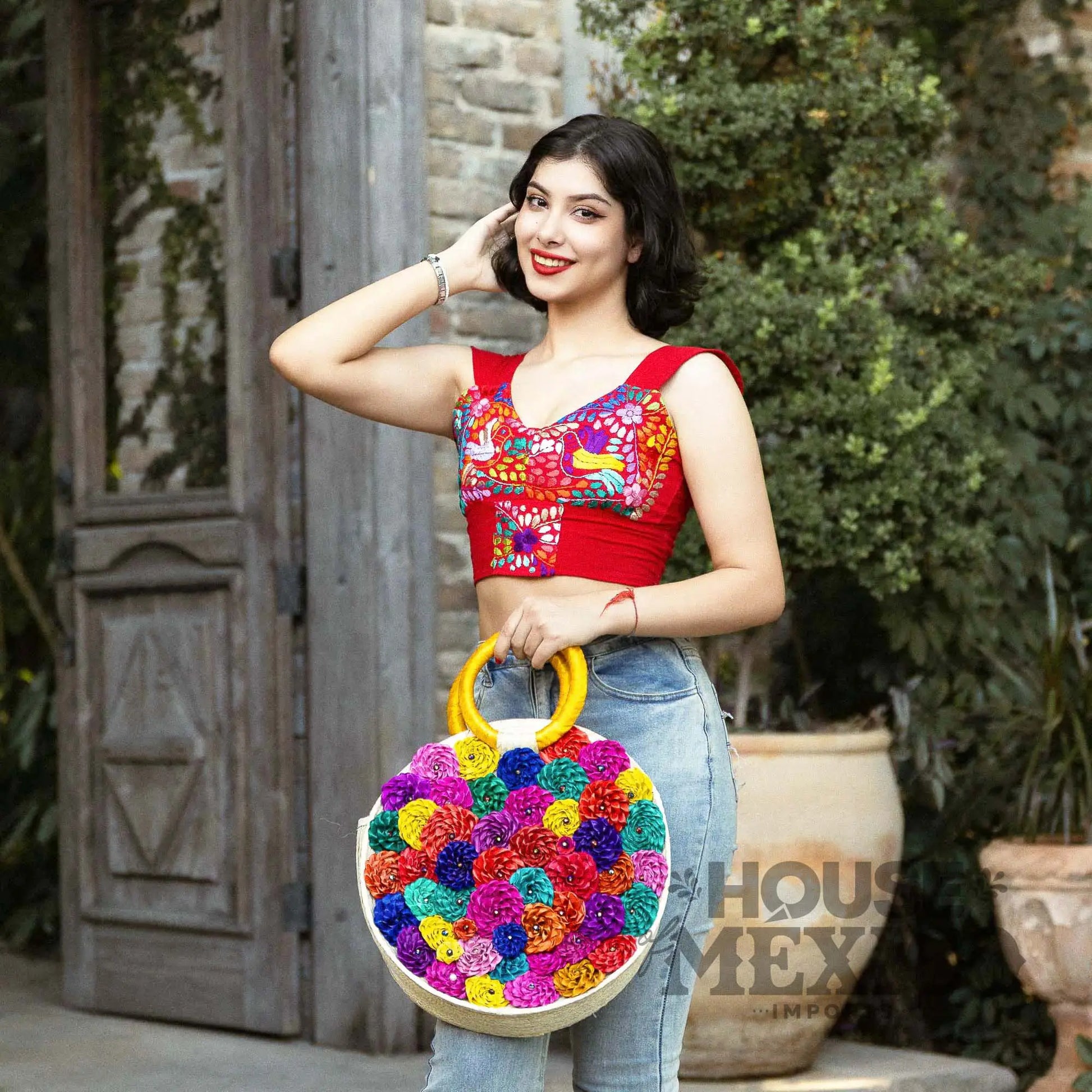 Mexican Handbags – Round Colorful Floral Tote