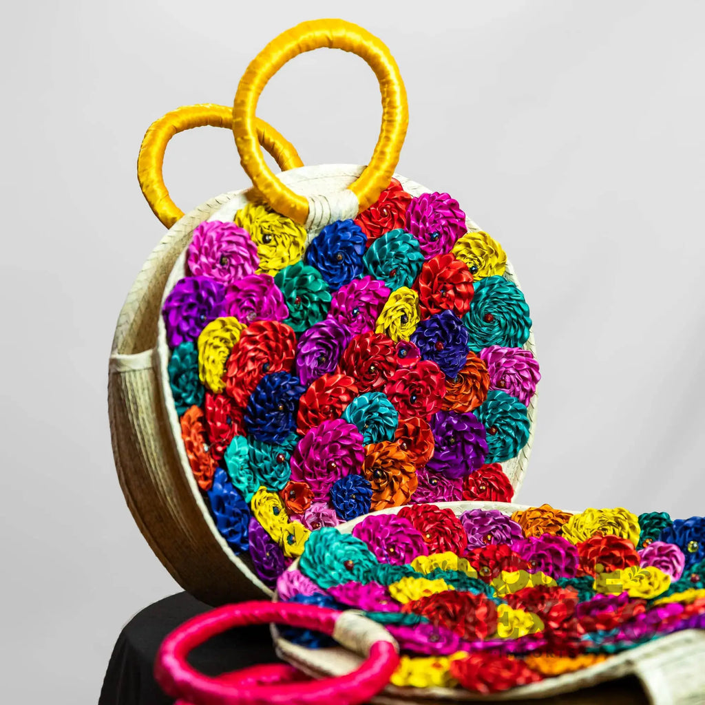 Mexican Handbags – Round Colorful Floral Tote