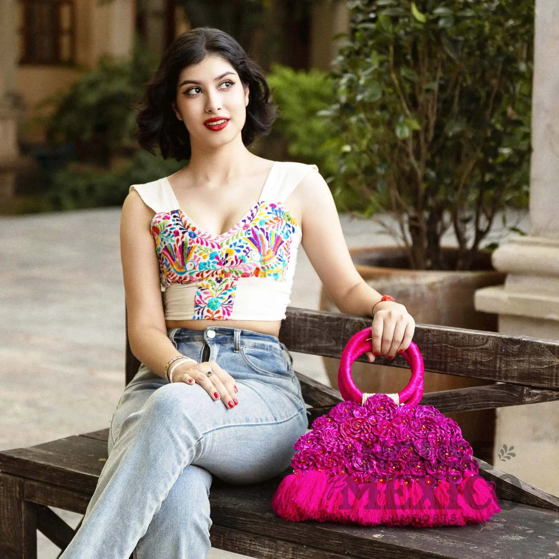 Mexican Handbags – Handmade Floral Tote with Tassels