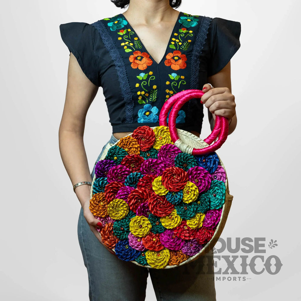 Mexican Handbags – Round Colorful Floral Tote