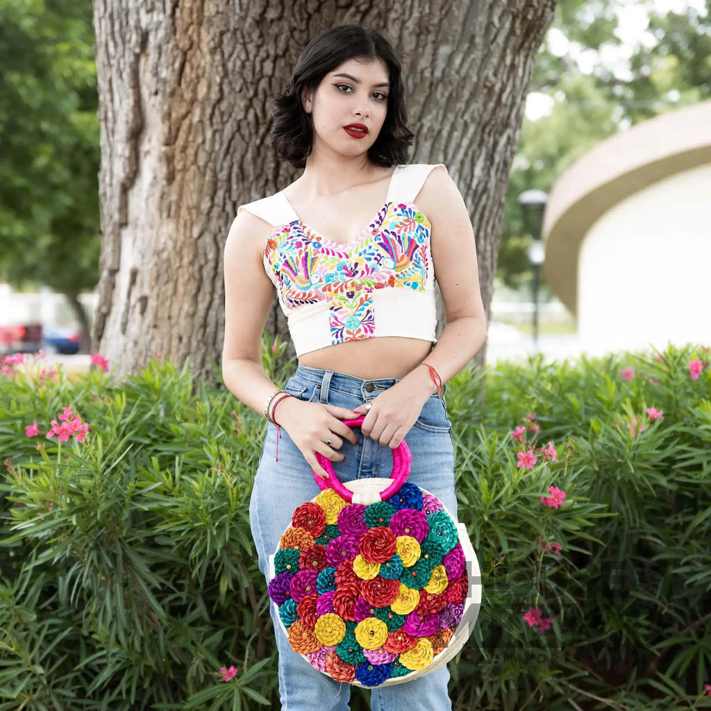 Mexican Handbags – Round Colorful Floral Tote
