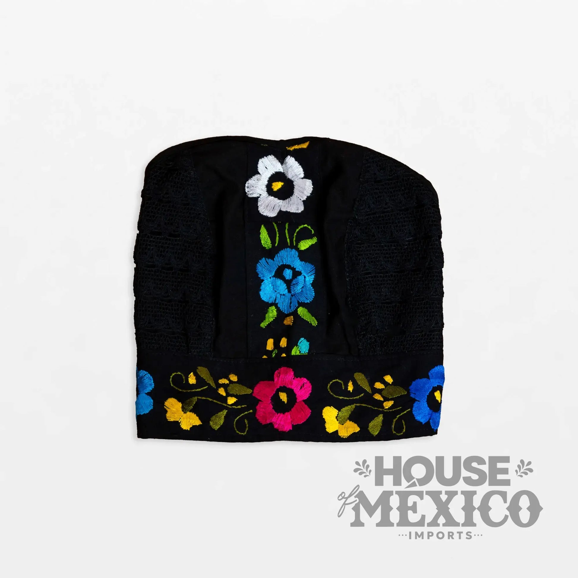 Mexican Top – Tube Top Coral with Colorful Floral Embroidery