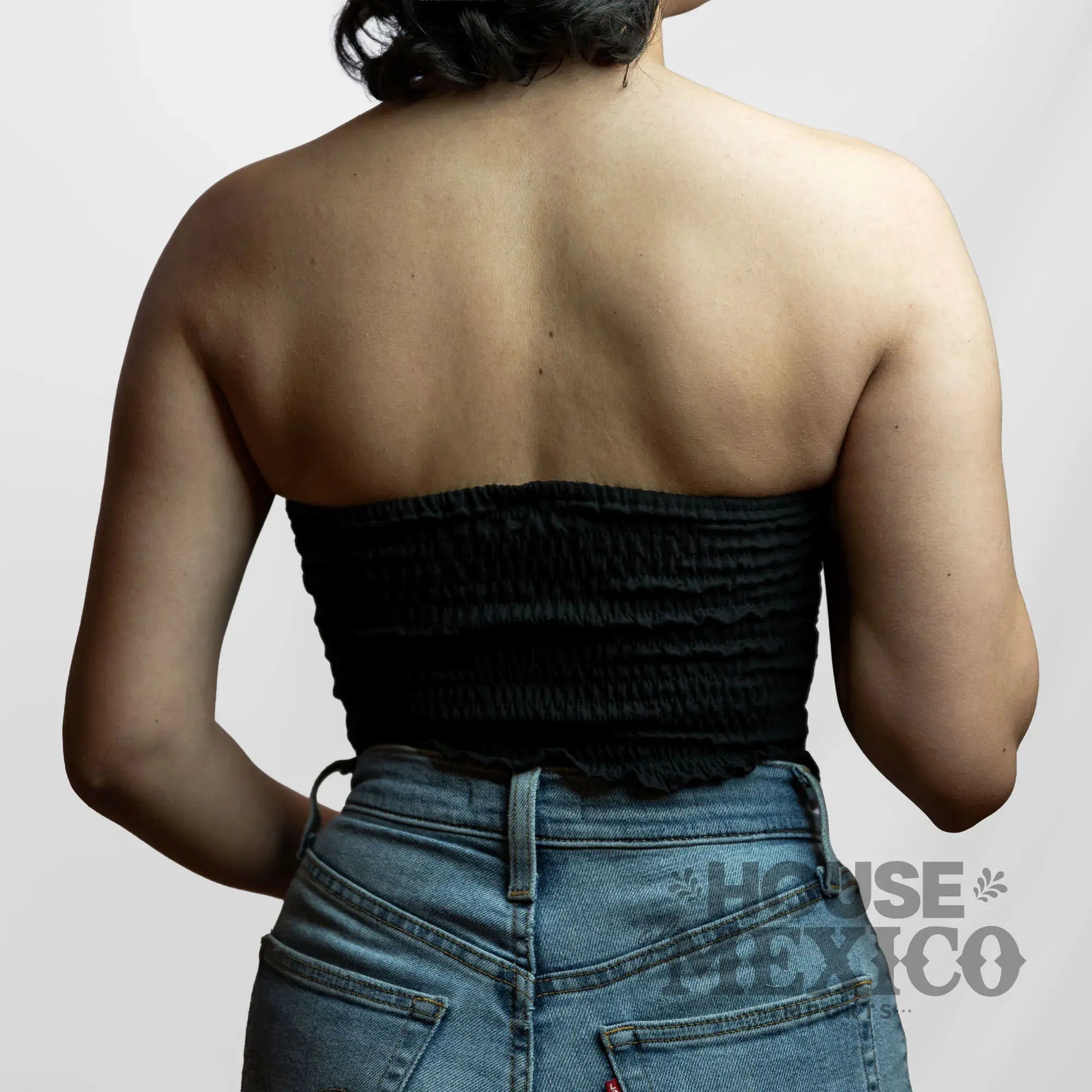 Mexican Top – Tube Top Coral with Colorful Floral Embroidery