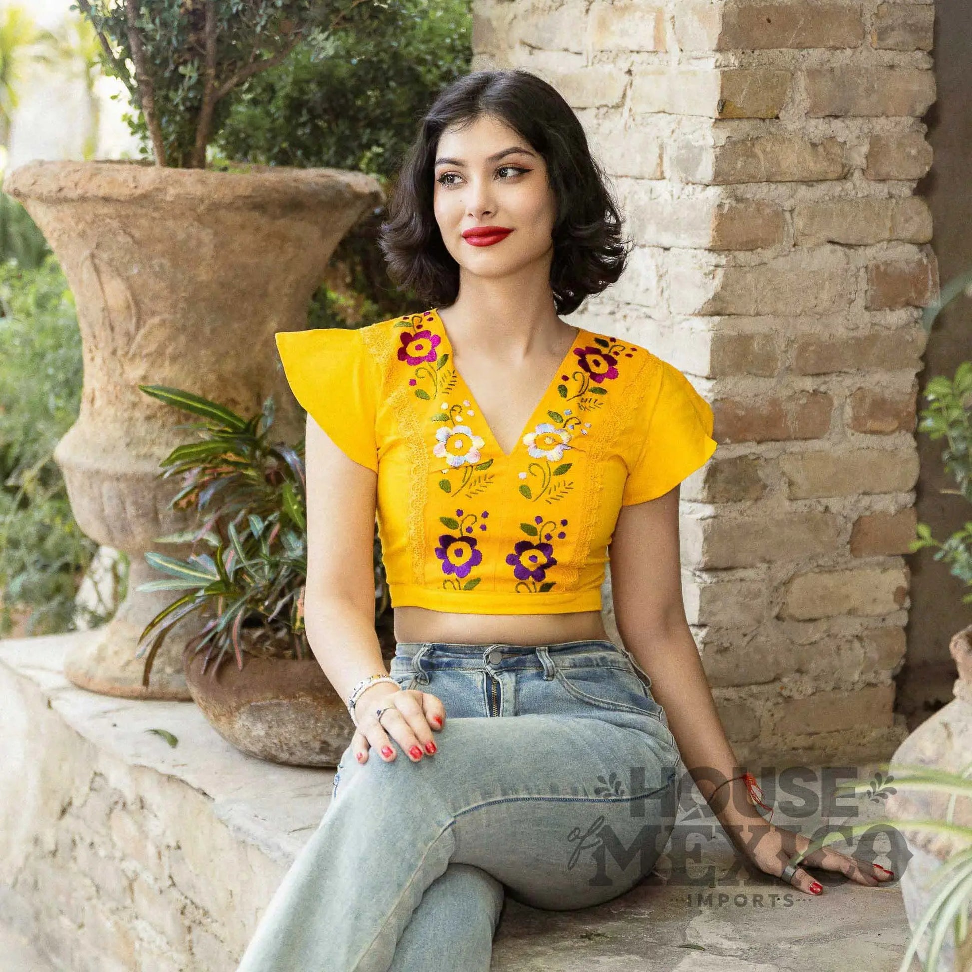 Mexican Top – Blusa Inés with Colorful Floral Embroidery