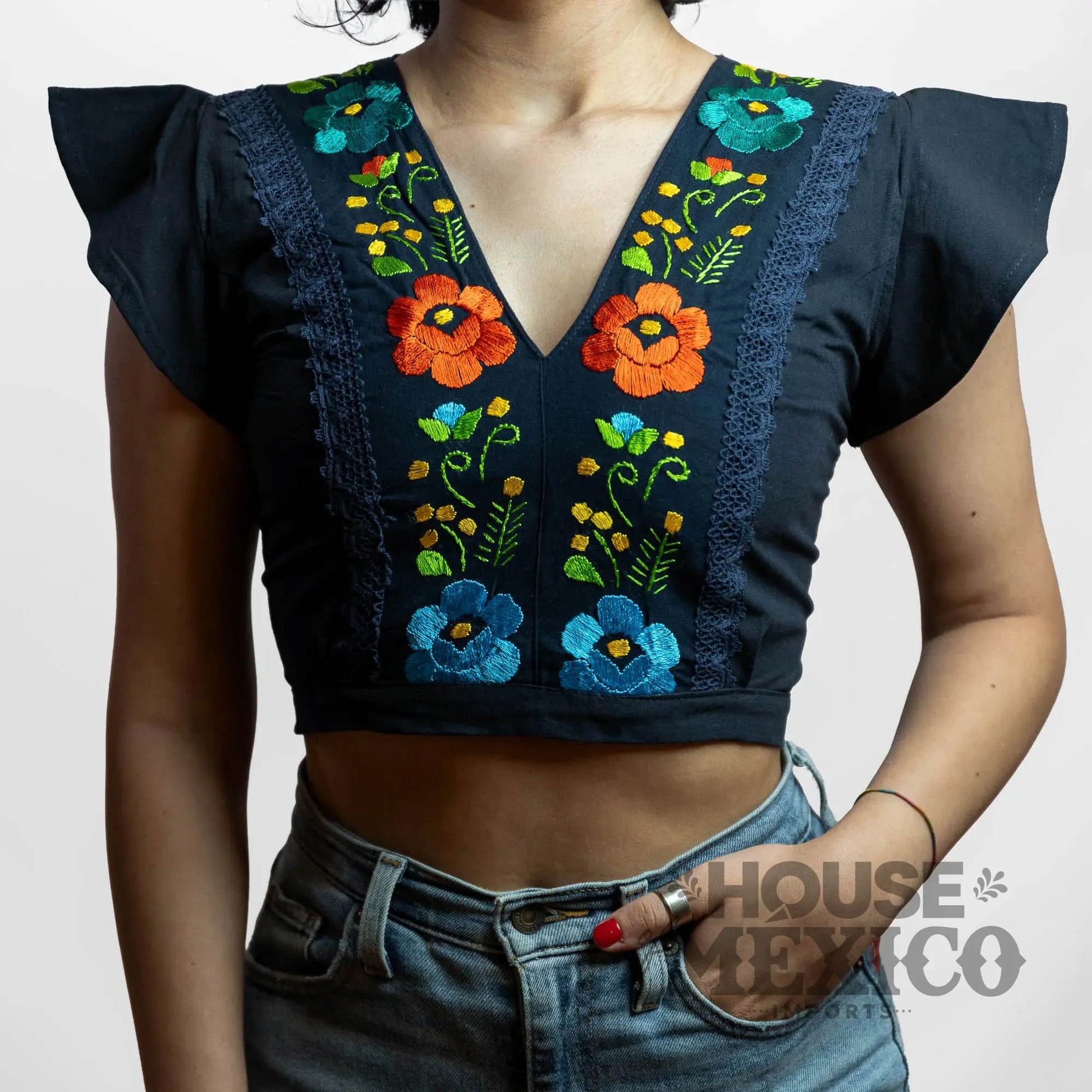 Mexican Top – Blusa Inés with Colorful Floral Embroidery