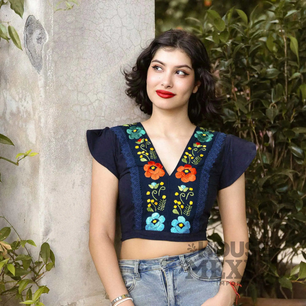 Mexican Top – Blusa Inés with Colorful Floral Embroidery