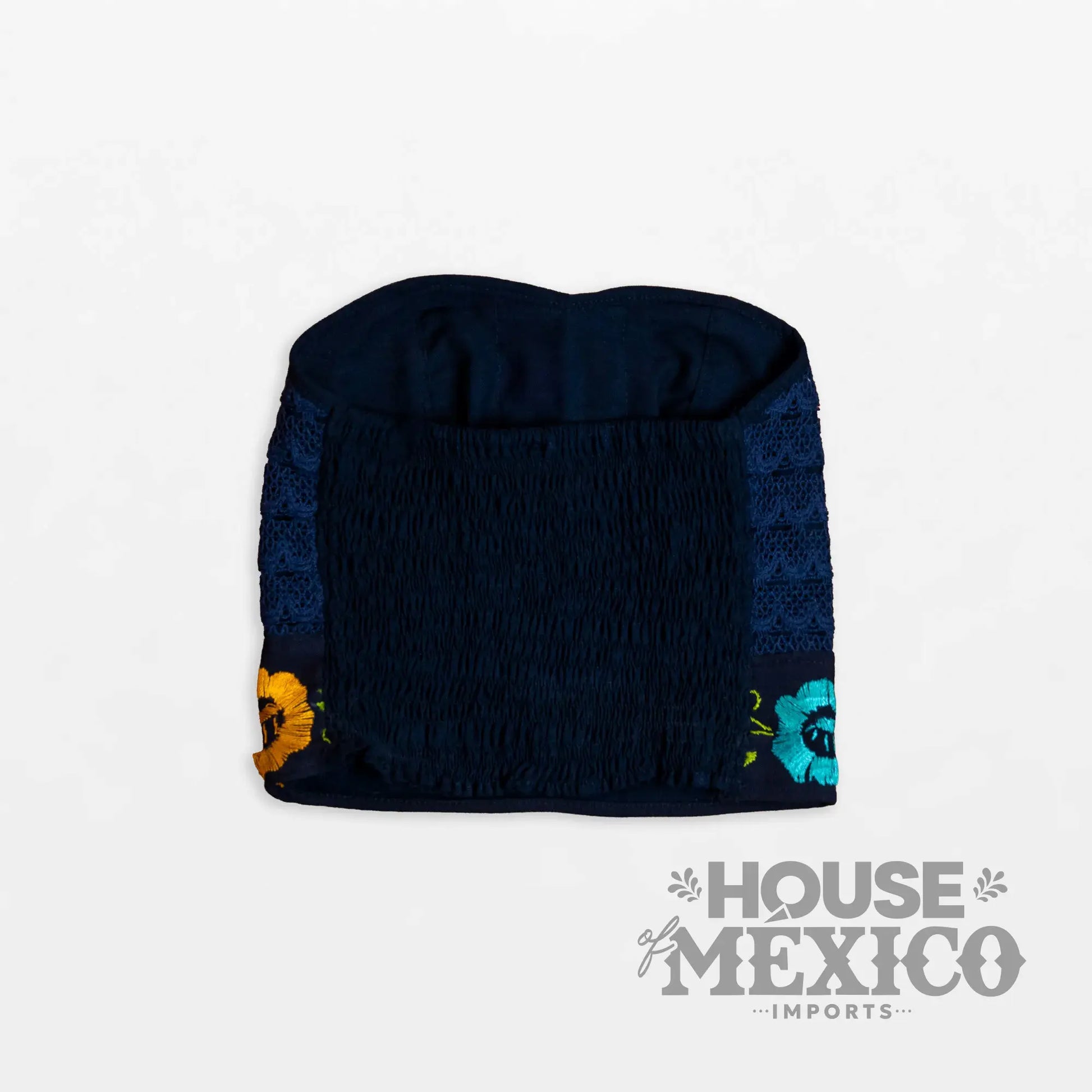 Mexican Top – Tube Top Coral with Colorful Floral Embroidery