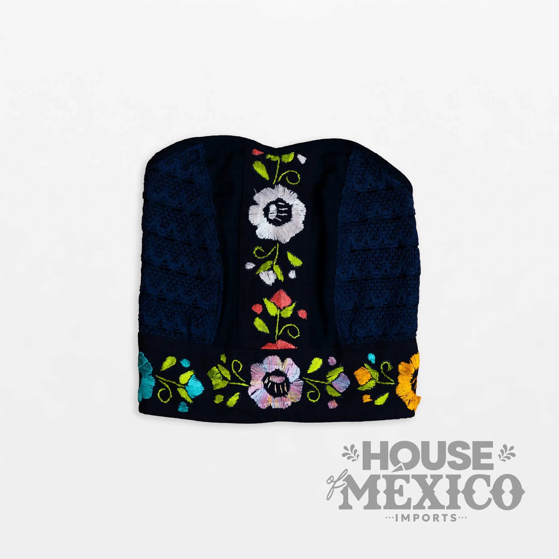 Mexican Top – Tube Top Coral with Colorful Floral Embroidery