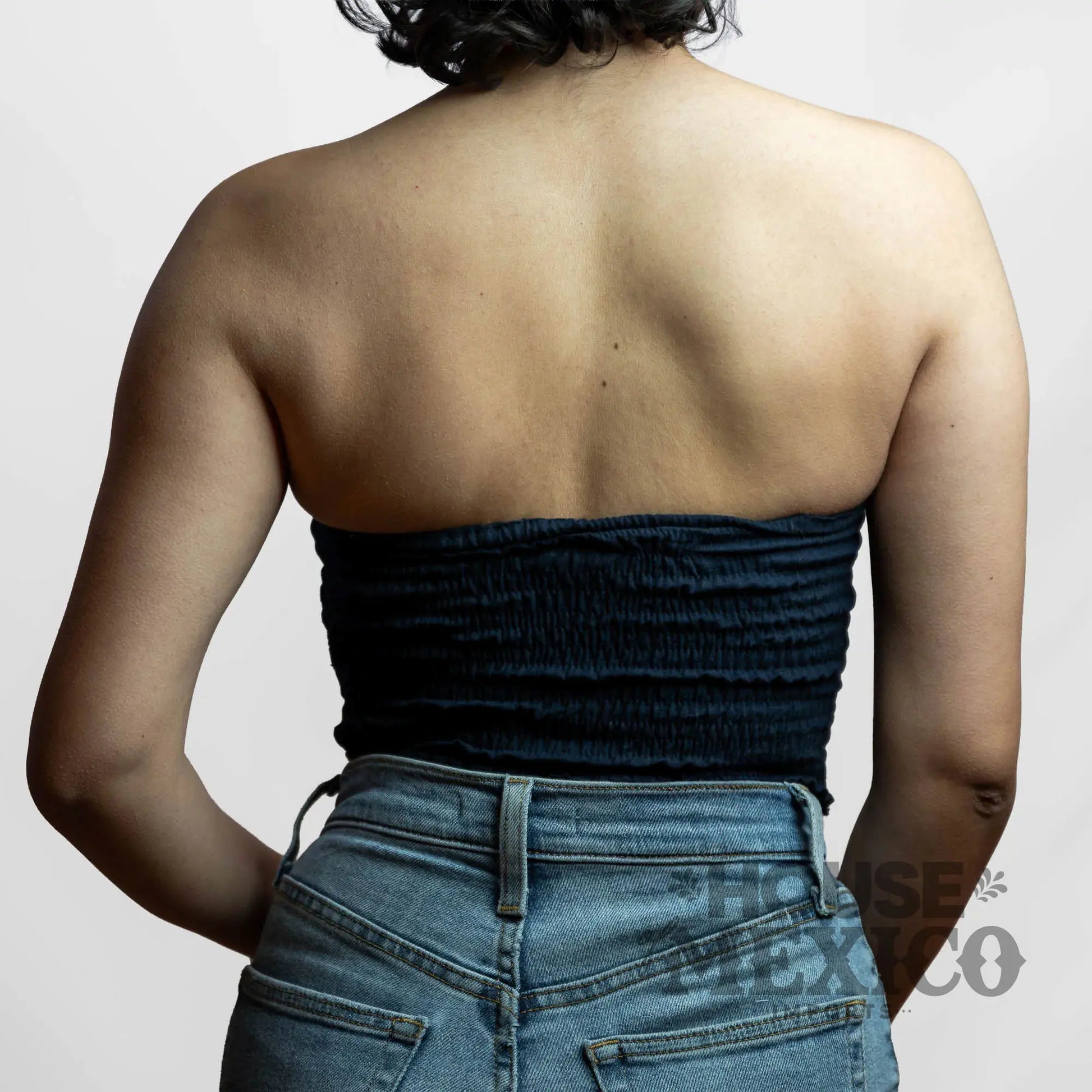 Mexican Top – Tube Top Coral with Colorful Floral Embroidery