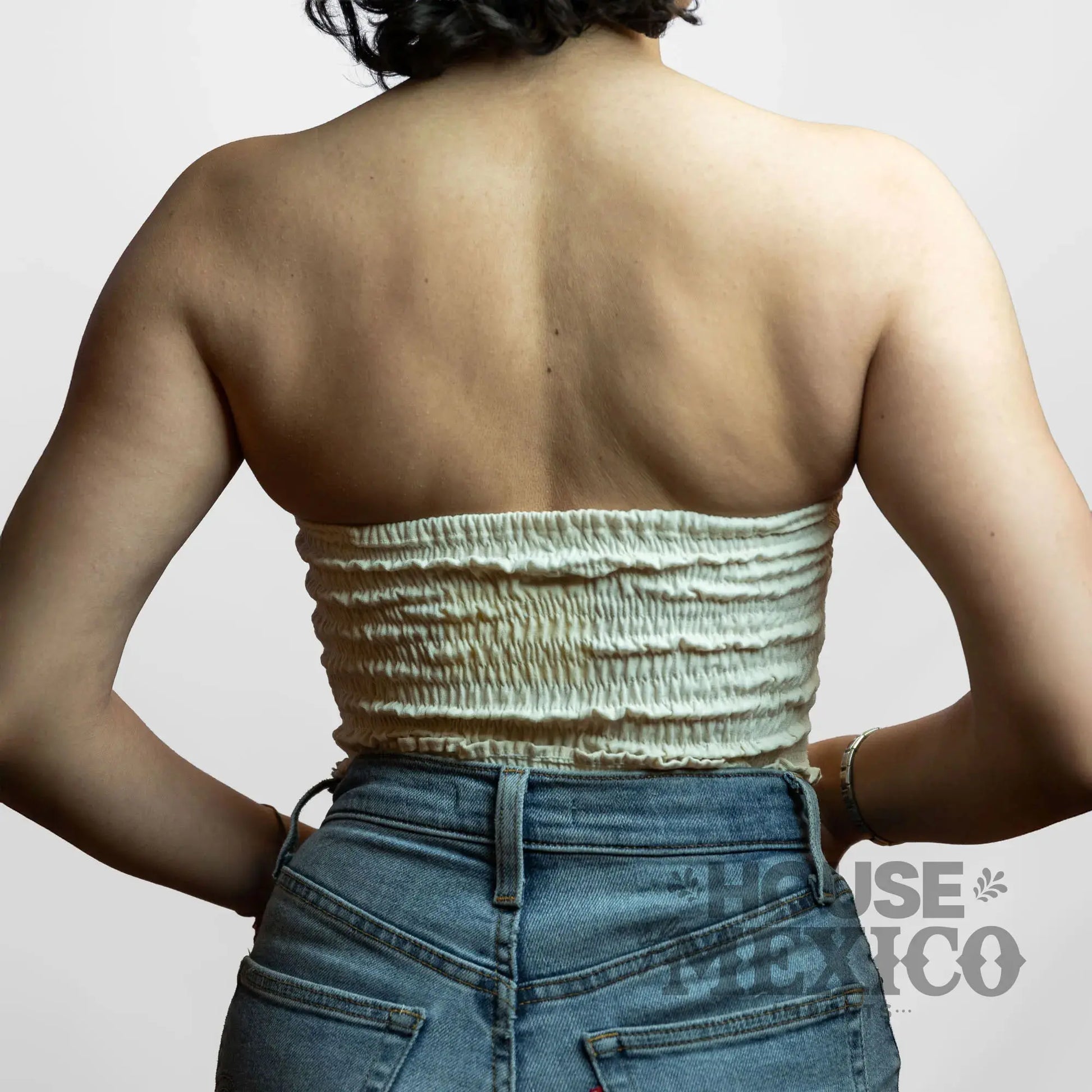 Mexican Top – Tube Top Coral with Colorful Floral Embroidery