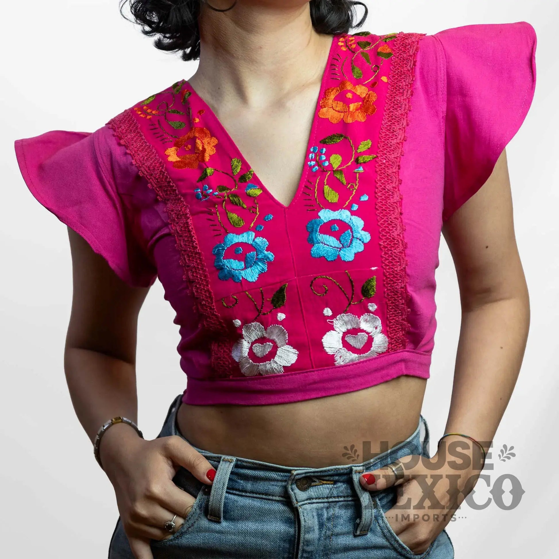Mexican Top – Blusa Inés with Colorful Floral Embroidery