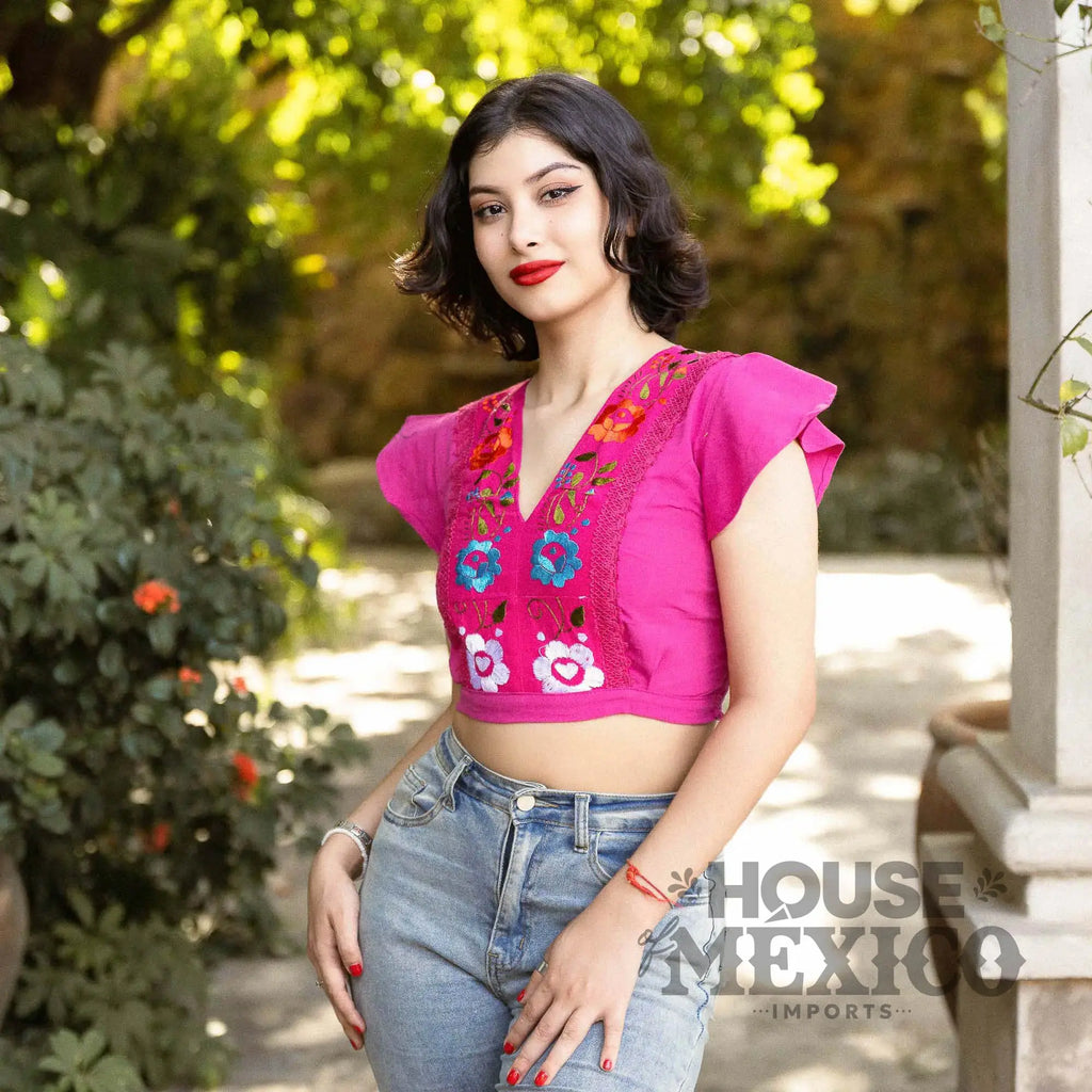 Mexican Top – Blusa Inés with Colorful Floral Embroidery