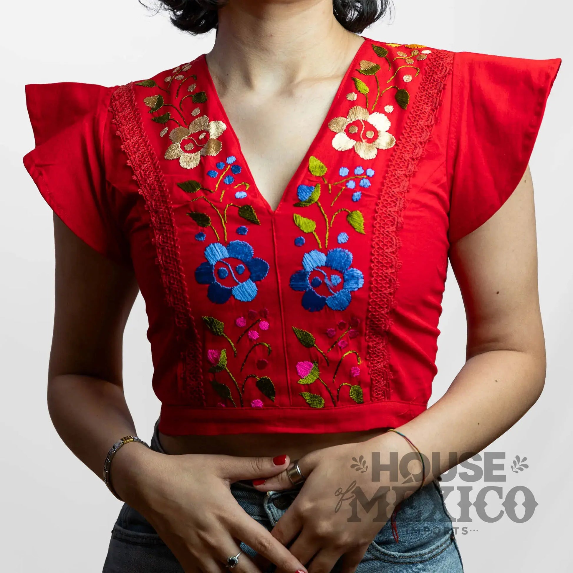 Mexican Top – Blusa Inés with Colorful Floral Embroidery