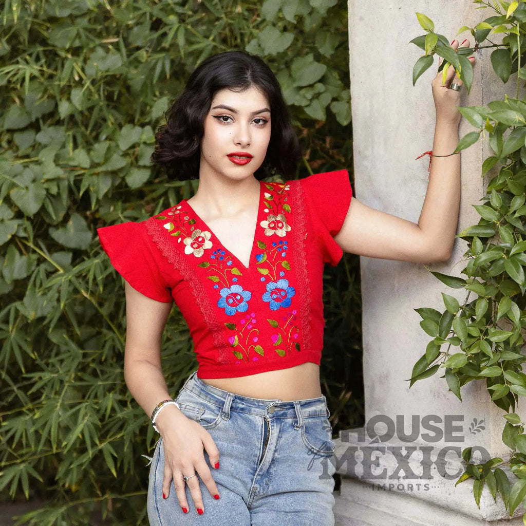 Mexican Top – Blusa Inés with Colorful Floral Embroidery