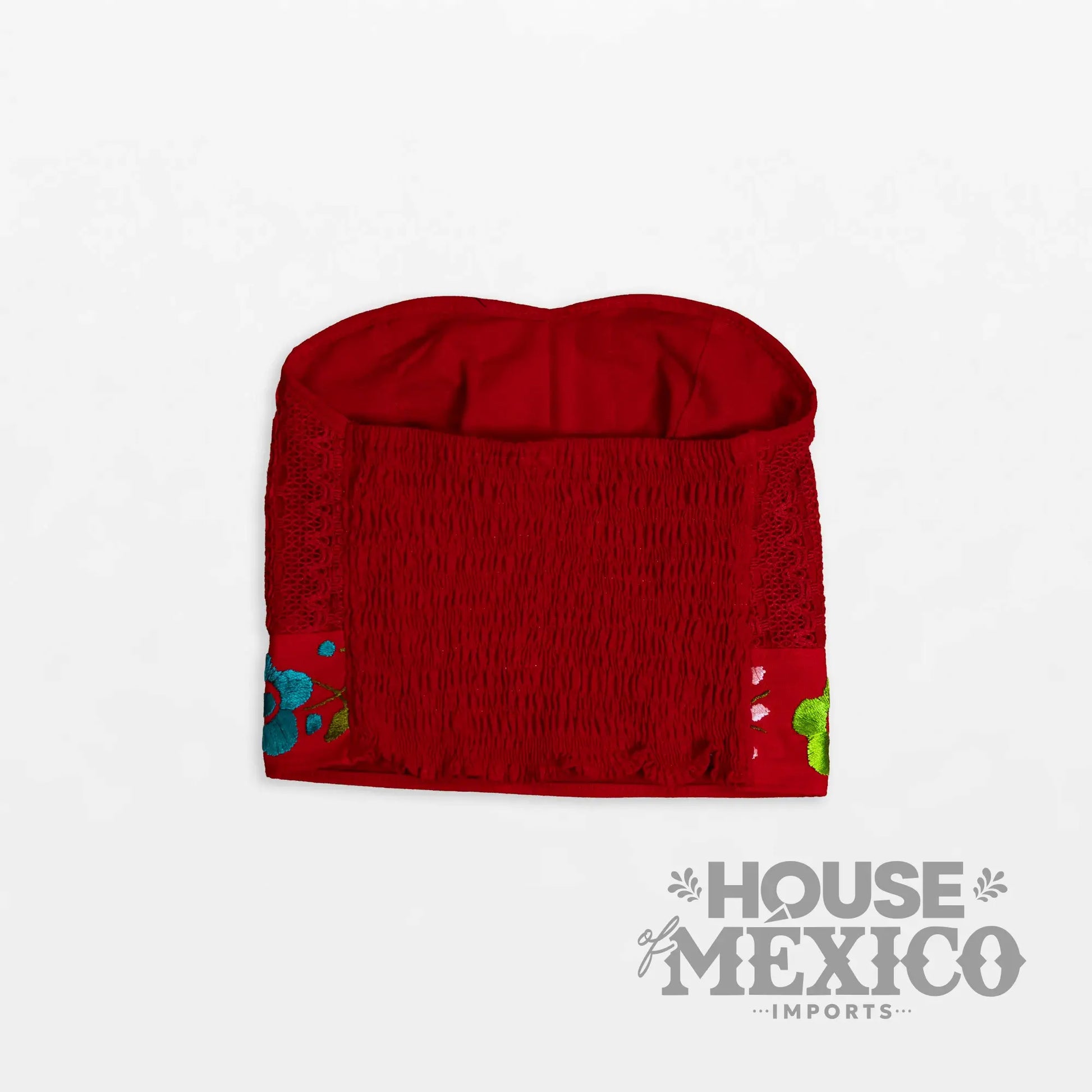 Mexican Top – Tube Top Coral with Colorful Floral Embroidery