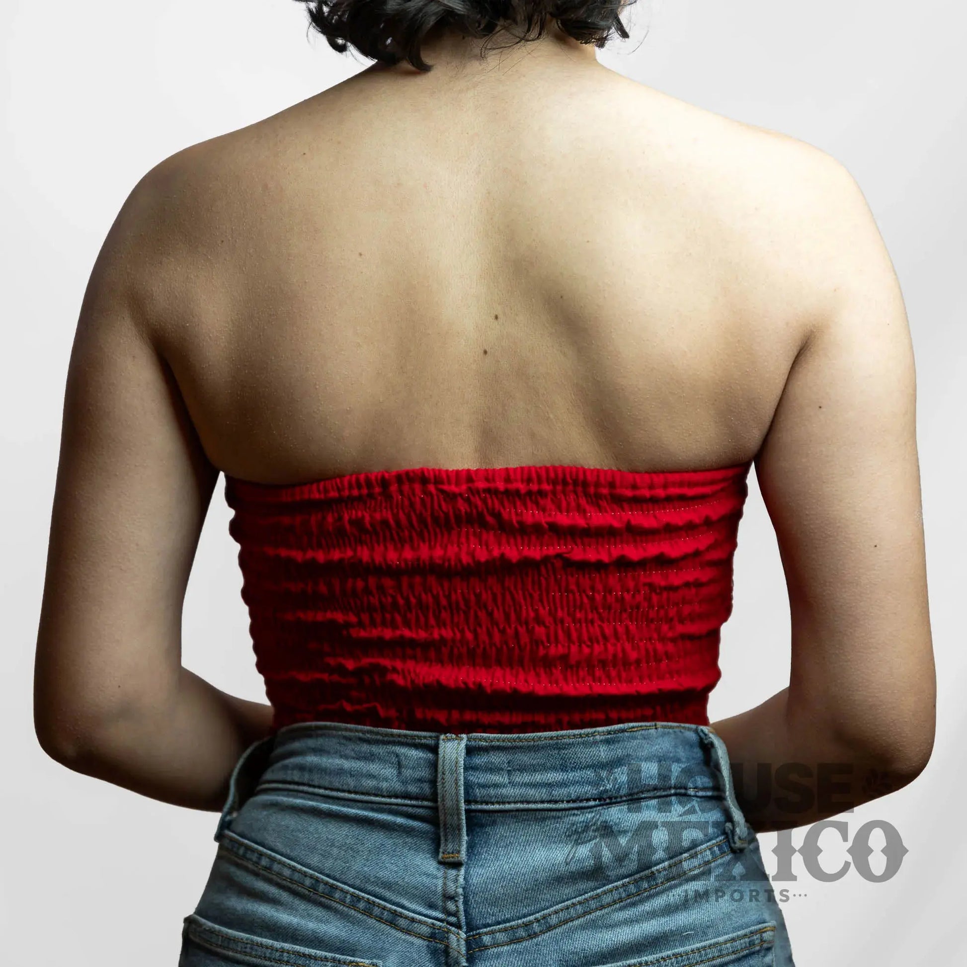 Mexican Top – Tube Top Coral with Colorful Floral Embroidery