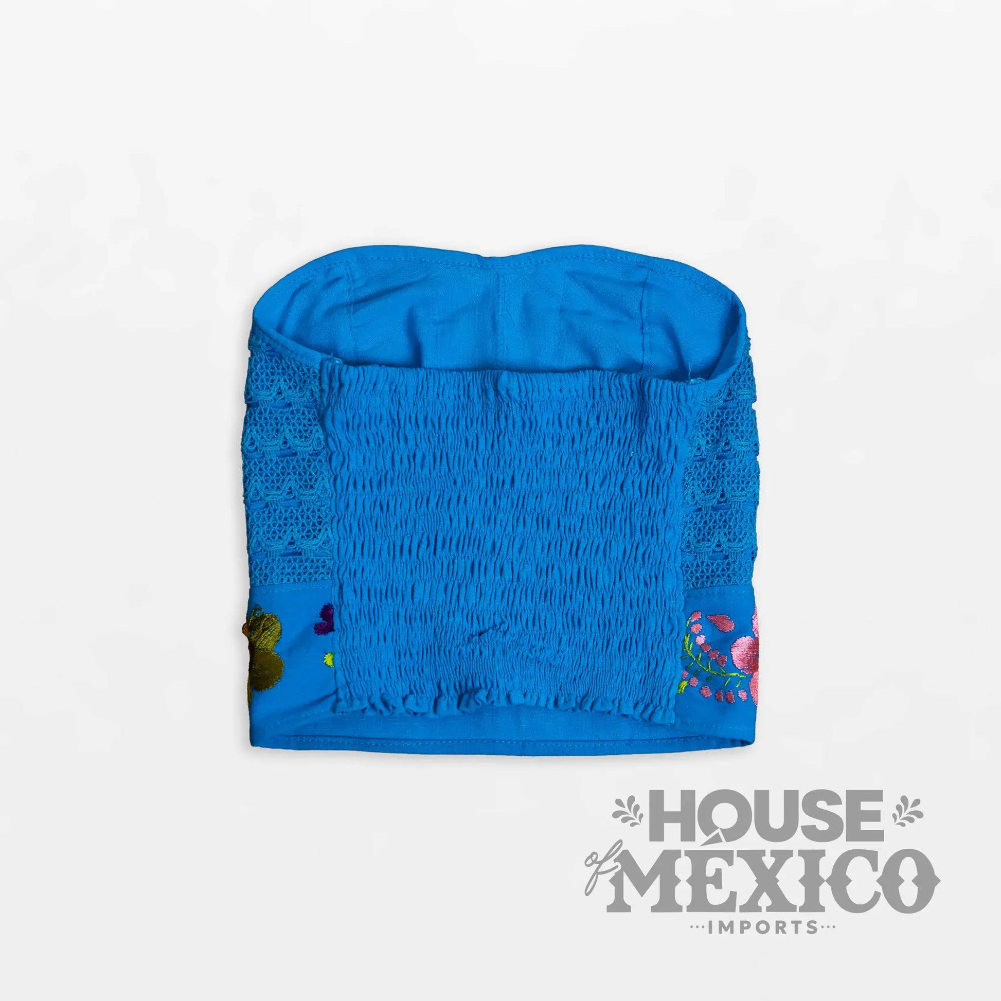 Mexican Top – Tube Top Coral with Colorful Floral Embroidery