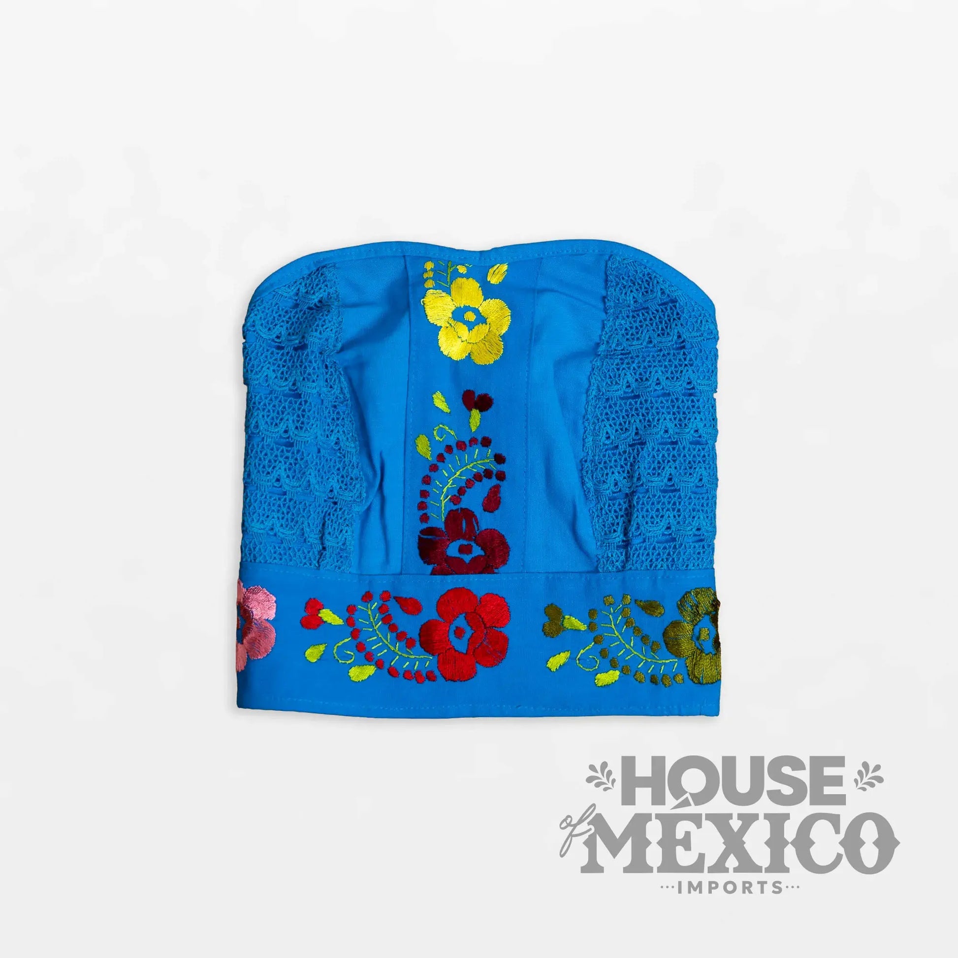 Mexican Top – Tube Top Coral with Colorful Floral Embroidery