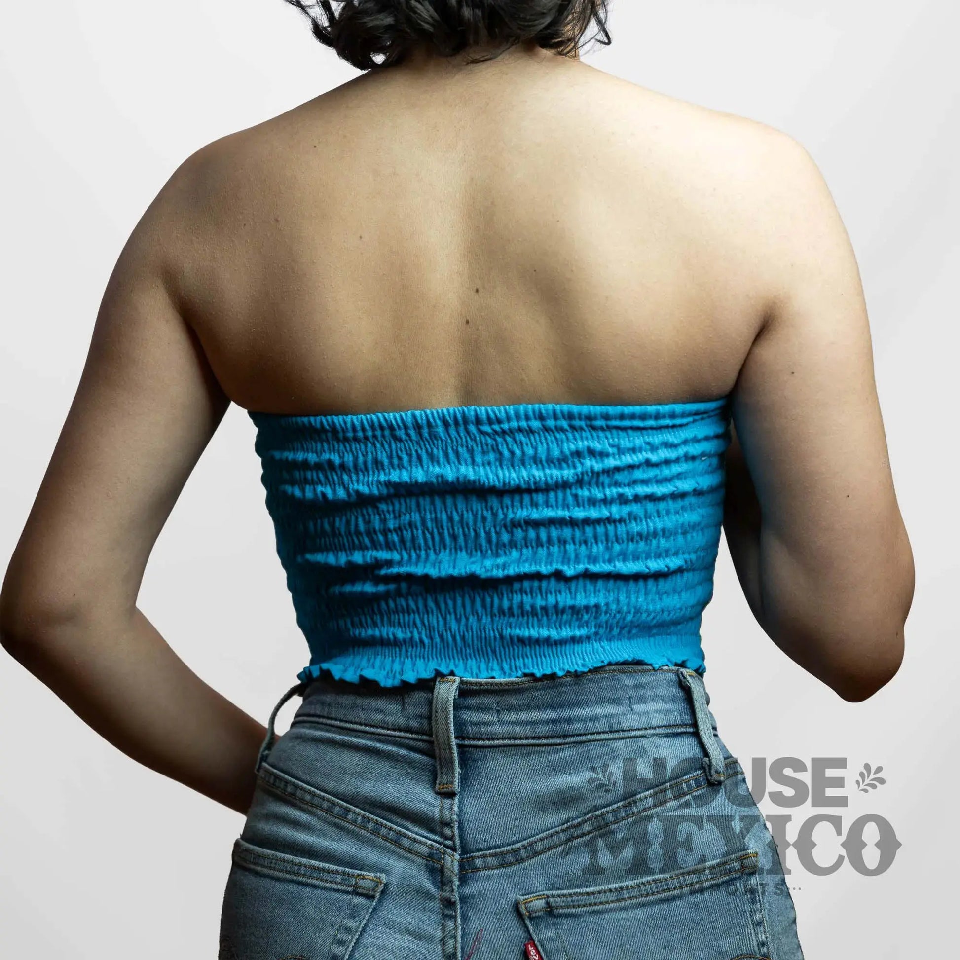 Mexican Top – Tube Top Coral with Colorful Floral Embroidery