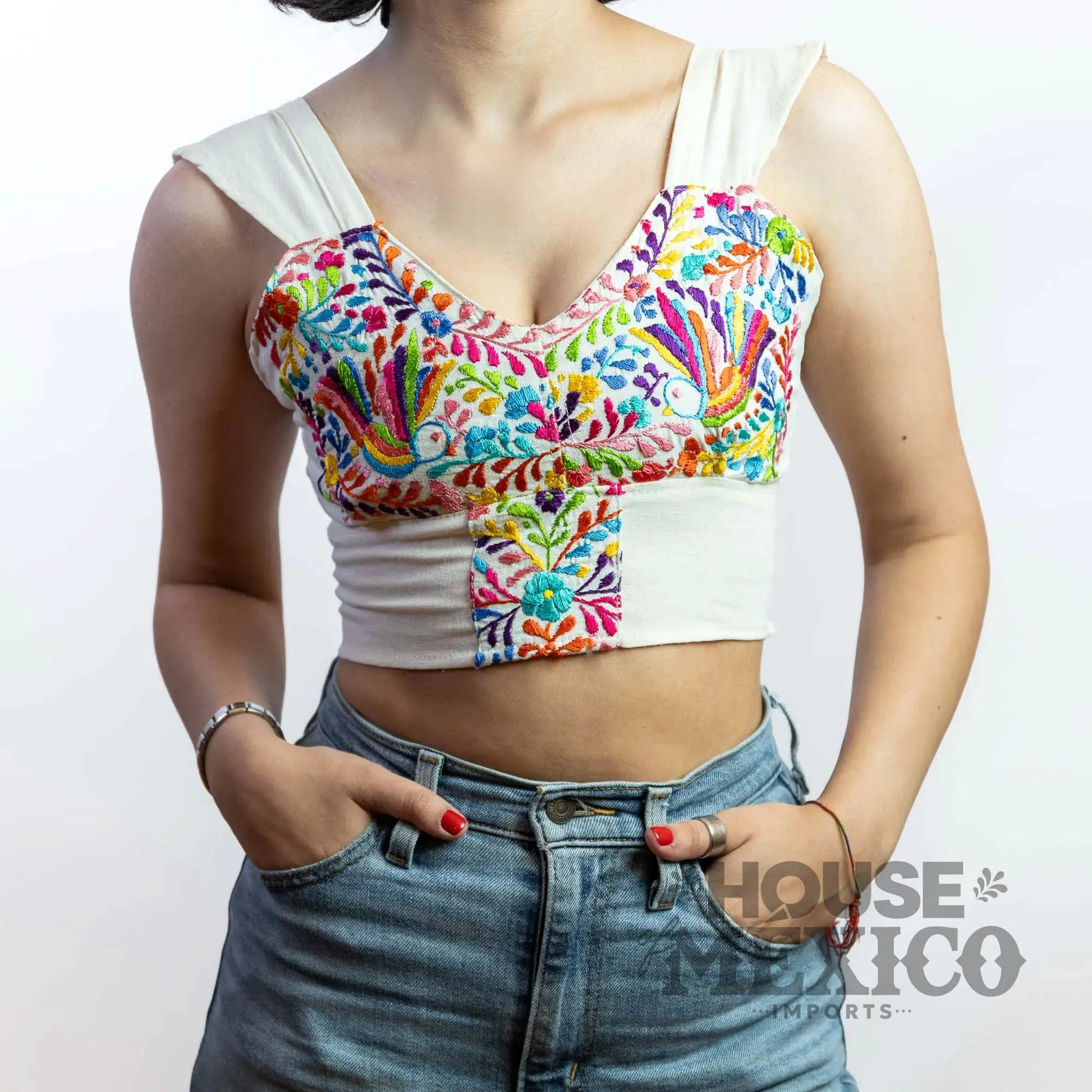 Mexican Top – Blusa Paloma with Colorful Floral Embroidery