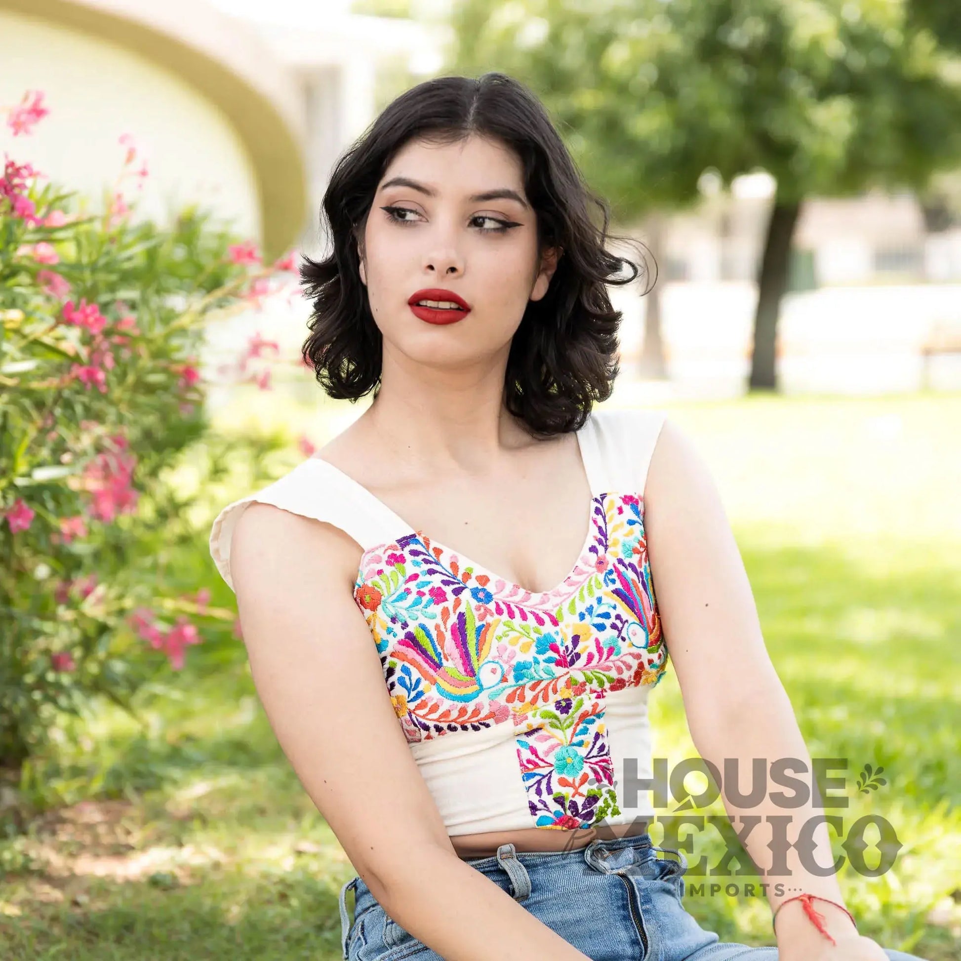 Mexican Top – Blusa Paloma with Colorful Floral Embroidery