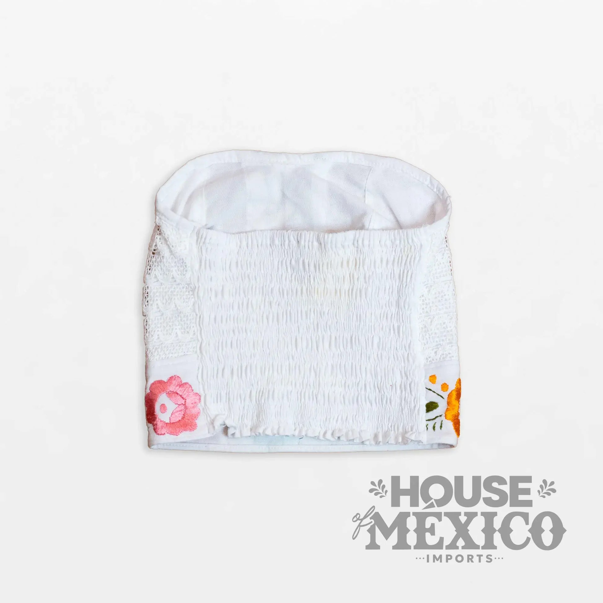 Mexican Top – Tube Top Coral with Colorful Floral Embroidery