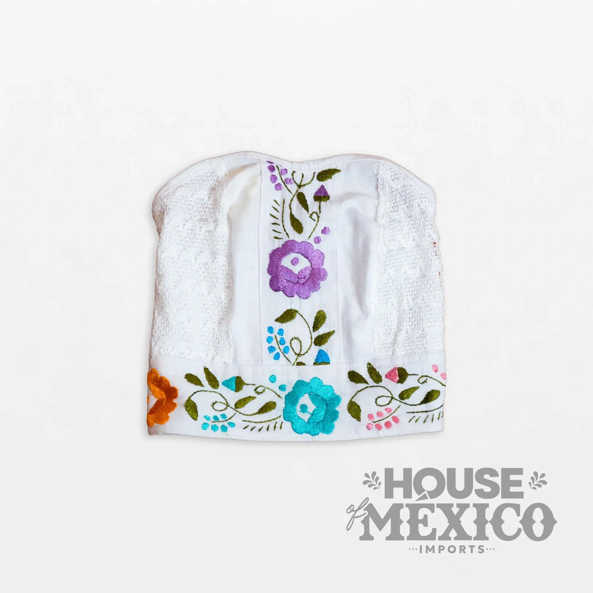 Mexican Top – Tube Top Coral with Colorful Floral Embroidery